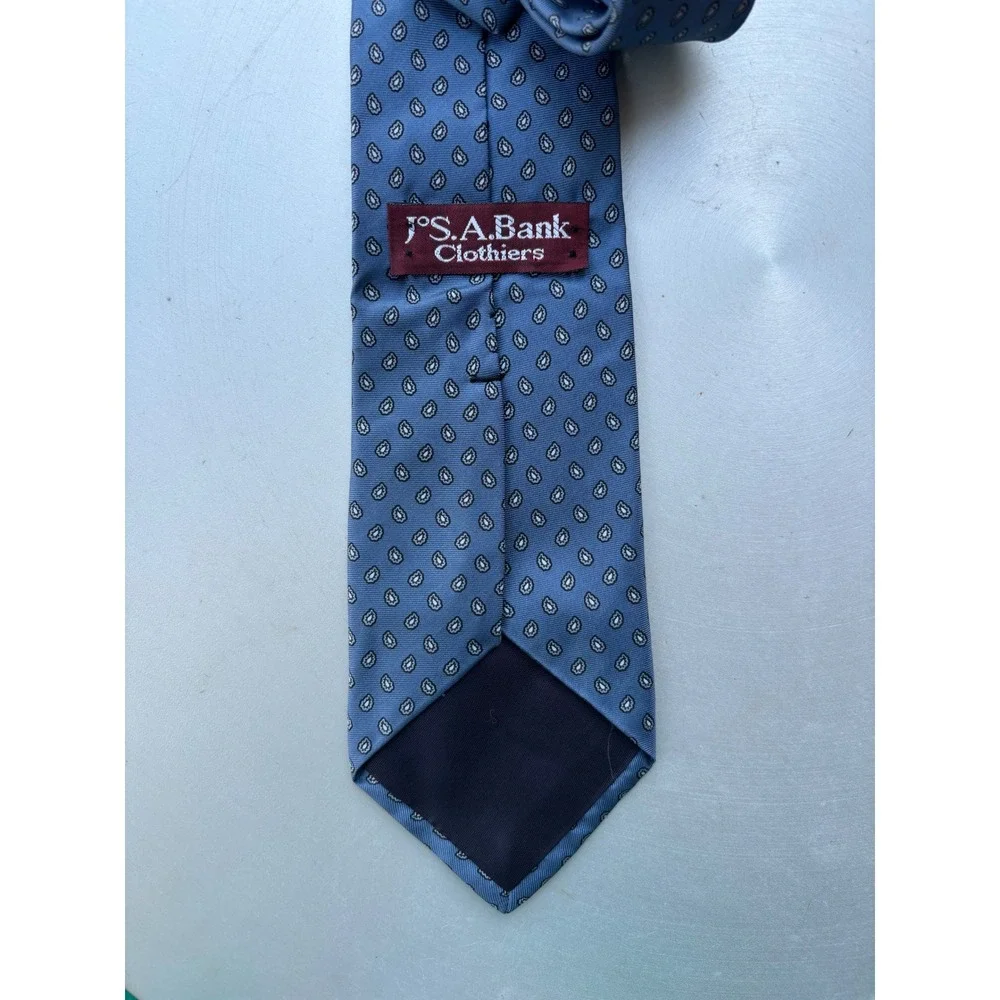 Jos A Bank Mens Blue Mini Paisley Silk Necktie Classic Teardrop Pattern Tie